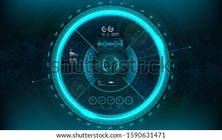 HUD Modern Aiming System with Device tilt level. Futuristic VR Head-up Display Design. View from the cockpit spaceship, drone, helmet, crosshair, aim. Techno target screen element. HUD GUI gadget.