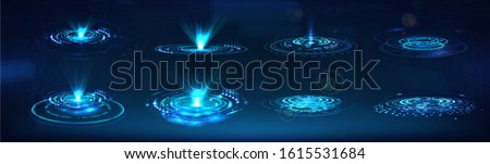 HUD GUI holograms and futuristic elements. Vector set digital technology UI. Circle Sci-fi elements with light and lights. Concept Futuristic User Interface for graphic motion. Vector