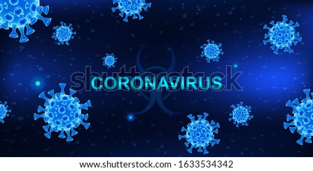 MERS-Cov (middle East respiratory syndrome coronavirus). Dark background with bacteria and the inscription coronavirus. 2019-nCoV concept. 3D  COVID-2019 elements. Vector illustration