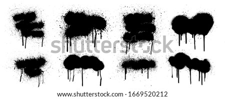 Collection graffiti stencil banner. Isolated collection with high level tracing. Vector spray paint shapes with smudges and drops. Street art template. Graffiti mockups, Spray set. Vector illustration