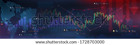Impending crisis and impact of Covid-19 on the Stock Exchange and the World Economy. Shares fall down. Markets plunging. Economic fallout. Business and finance banner. Vector illustration Imagine de stoc © 