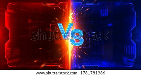 Futuristic Versus poster design for game battle, cyber sport, mma, gaming championship, online tournament. VS GUI letters with neon and glow effect on futuristic red-blue background. HUD Versus Battle