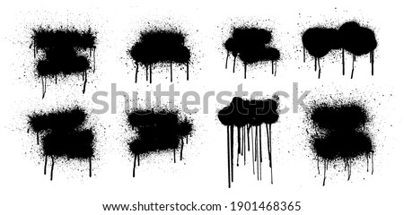 Template Stencil graffiti spray, isolated on white background. Vector spray paint shapes with smudges and drops. Graffiti template with black splashes with flowing lines of paint. Vector spray set