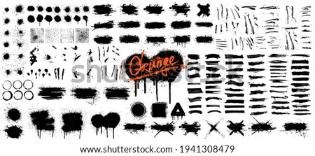 Diverse set of black paint - ink brush strokes, brushes, lines, spray, ink splash , mud and other Dirty artistic design elements. Spray graffiti stencil template ink brush strokes, lines. Vector set