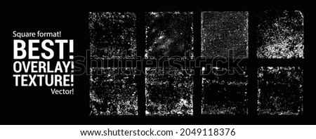 Stamps overlay texture in a square format with increased detail. Different paint textures with drop ink splashes, damage, grunge, old, concrete, paint, scratches. Dirty Overlay Texture stamps. Vector