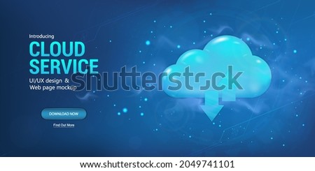 Web banner Cloud Storage. Blue illustration digital service or application with data exchange for hosting or cloud service. Working with a remote server, big data for sites, networks or programs.