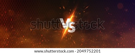 Versus battle banner concept MMA, fight night, boxing and other competitions. Versus illustration image blank template with sparks, flying coals, smoke, mesh netting and letters VS. Versus battle  Foto stock © 
