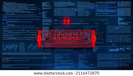 System hacking with info message. Background with a code on a blue background and a virus warning. Concept Malware penetration, virus, data leakage threat, system hacking, scam, ddos Vector background