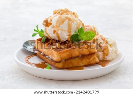 Similar – Image, Stock Photo Ice cream and waffles on plate