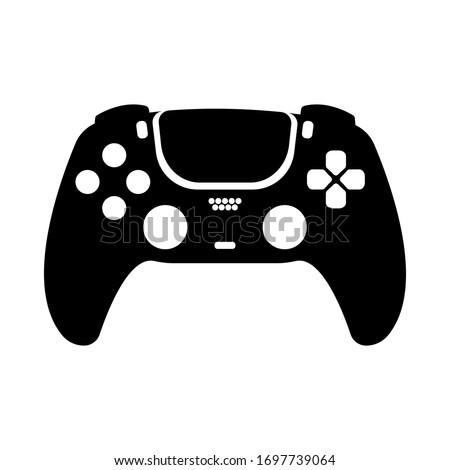 dualsense controller concept design playstation 5, sony, joystick or gamepad for playing on a console in game, black white silhouette, isolated on a white background