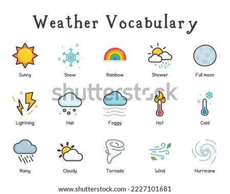 climate and weather vocabulary kawaii doodle flat cartoon vector illustration