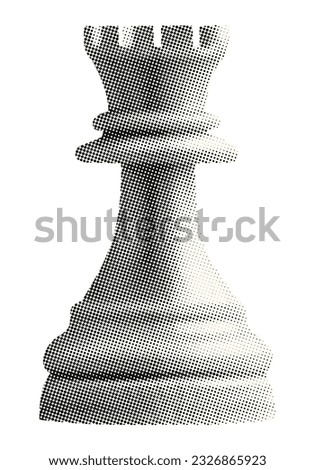 rook chess piece isolated retro halftone texture dotted pop art grunge style collage element for mixed media design in white background