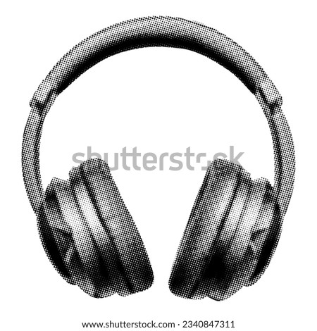 headphones isolated in white background in retro halftone effect collage element for mixed media vintage dotted texture magazine grunge punk style