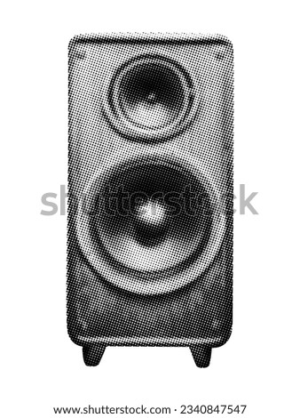 audio speaker isolated in white background retro halftone effect collage cut-out element for mixed media vintage dotted texture grunge punk