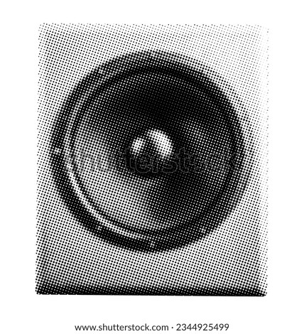 audio speaker isolated in retro halftone dotted texture music sound collage cut-out element for mixed media design vintage crazy grunge punk pop art style in white background