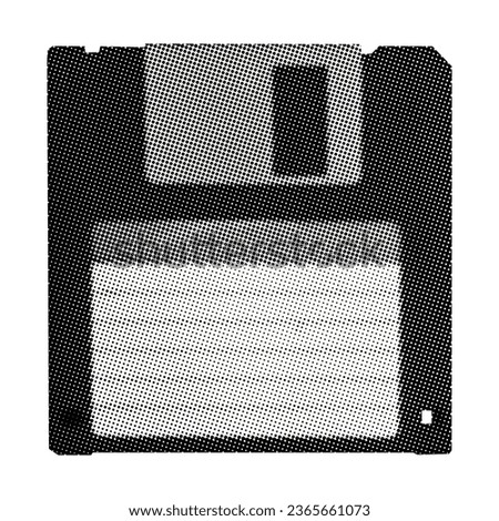 floppy disk isolated on white background retro halftone dotted texture vintage magazine style grunge collage element for mixed media technology design