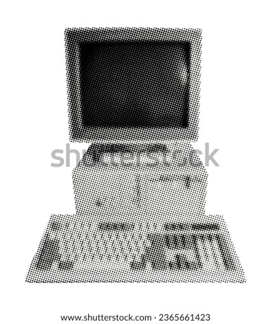 retro pc with monitor keyboard and system unit isolated on white background retro halftone vintage magazine style collage element