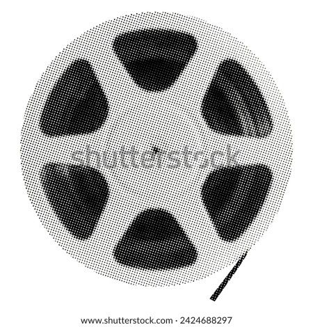 audio recording magnetic tape reel isolated on white background retro pop art halftone grunge dotted effect vintage music movie video technology collage element for mixed media design