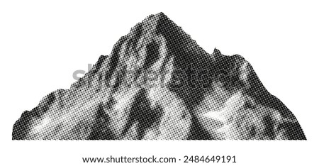 mountain isolated on white background retro halftone grunge dotted texture cutout vintage collage element for mixed media design