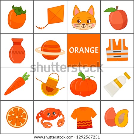 Learn the primary colors. Orange. Different objects in orange color. Educational material for children and toddlers.
