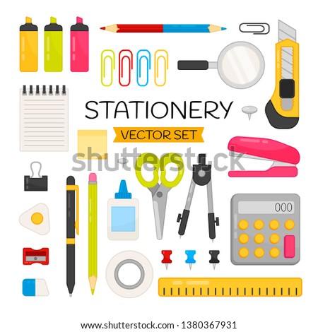 Vector set Stationery.. Cartoon elements of office stationery tools . Bright set for website templates, banners, posters.