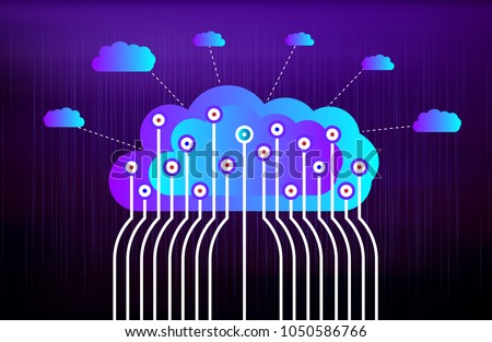 Cloud technology network with white connections and server locations on dark blue background