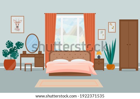 Cozy bedroom interior. Vector illustration in a flat style.