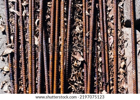 Similar – Image, Stock Photo Stacked up, rusty metal barrels are reflected in puddle