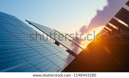Sun Above the Solar Farm 3d rendering Сток-фото © 