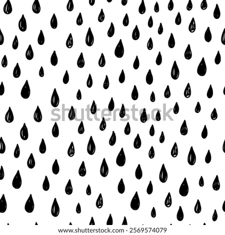 Small dash seamless pattern. Abstract background. Black and white autumn doodle texture with hand drawn raindrops. Vector Illustration