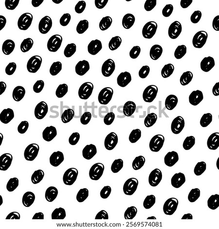 Small dash seamless pattern. Abstract background with doodle circles, black and white texture. Perfect for fabric prints, packaging, scrapbooking, and modern minimalist designs. Vector illustration.