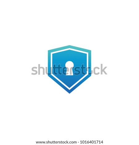 Blue shield with keyhole logo design template vector