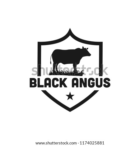 Black angus cattle logo emblem design template vector