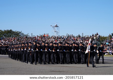 TOKYO- OCTOBER 27: The students of military academy in the inspection parade of Japan Ground Self Defense Force in Asaka base, Tokyo on October 27, 2013. This parade is held every three years.