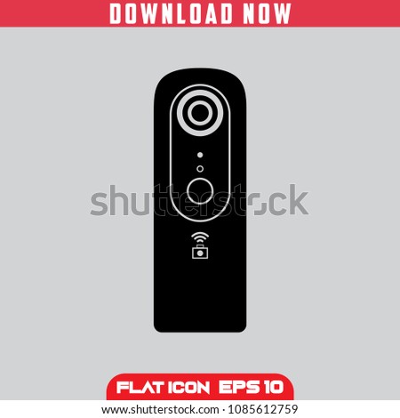 360° video and still camera. Black. Fill. Flat Icon Vector isolated design. Grey Background