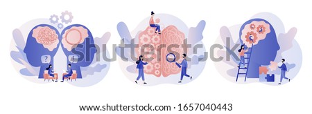 Psychology. Psychologist online. Psychotherapy practice, psychological help, psychiatrist consulting patient. Modern flat cartoon style. Vector illustration on white background Photo stock © 