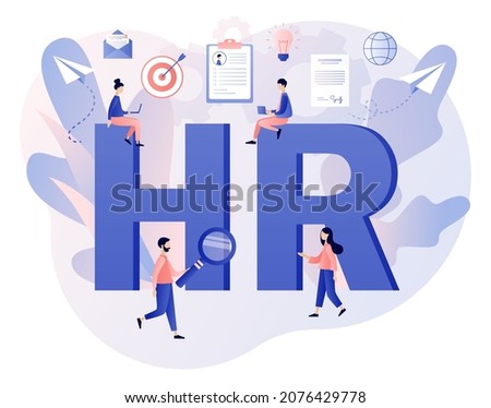 HR department. Human Resources management. Employer hiring candidates. Recruitment agency, employment, headhunting business. Modern flat cartoon style. Vector illustration on white background