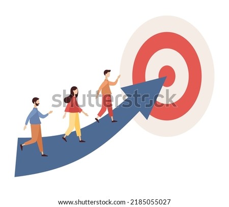 Path the goal. Efforts to achieve target. People businessmen running towards the goal. Success Route, Perseverance, Challenge, Career and personal growth. Business concept. Vector flat illustration  Imagine de stoc © 