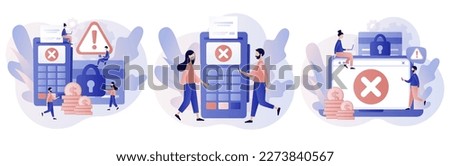 Payment error. Cashless NFC payment transaction canceled. Payment terminal with cross checkmark. Payment failed, try again. Modern flat cartoon style. Vector illustration on white background