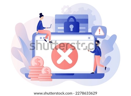 Payment error. Cashless NFC payment failed. Online transaction canceled. Try again. Web site with cross checkmark. Modern flat cartoon style. Vector illustration on white background