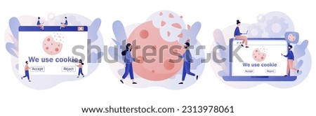 We use cookies policy notification pop up. Protection of personal information cookie. Confidential Information. Modern flat cartoon style. Vector illustration on white background
