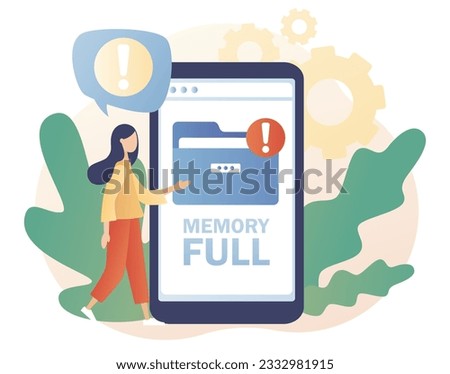 Folder full on smartphone. Memory space full notification. Cleaning mobile phone memory or storage. Modern flat cartoon style. Vector illustration on white background