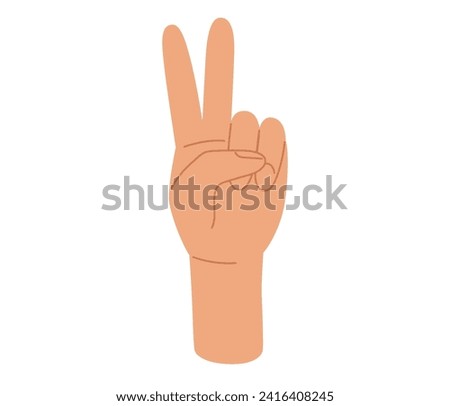 Peace sign human hand. V victory arm gesture. Vector illustration in hand drawn style