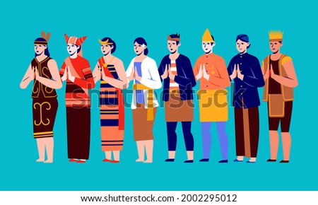 the cultural diversity of the Indonesian state, people wear traditional clothes from each region. used for avatar, profile picture and other 商業照片 © 