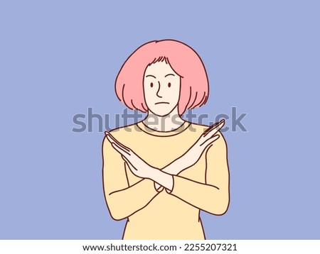Woman serious stop Gesture refuse no With Crossed x Hands simple korean style illustration