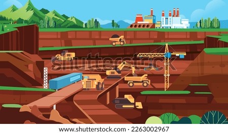 Quarry mining industry factory green environmentally friendly landscape mine production vehicles transport 