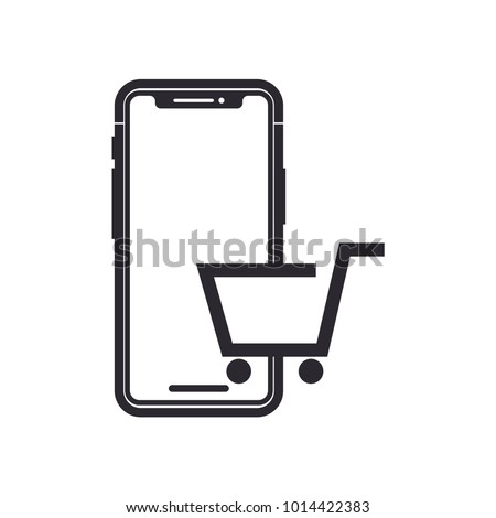 Smartphone with shopping cart icon. 
Purchase symbol modern, simple, vector, icon for website design, mobile app, ui. Vector Illustration