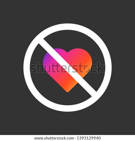 Cross On Heart Social Media Icon Isolated On Black Background. Hide Like Symbol Modern Simple Vector Icon For Web Site Or Mobile App