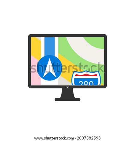 Map on desktop icon isolated on white background. Navigation symbol modern, simple, vector, icon for website design, mobile app, ui. Vector Illustration
