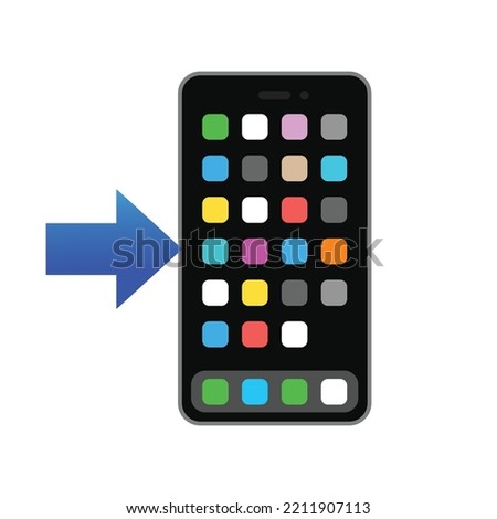 Phone with arrow emoji icon isolated on white background. Gadget symbol modern, simple, vector, icon for website design, mobile app, ui. Vector Illustration